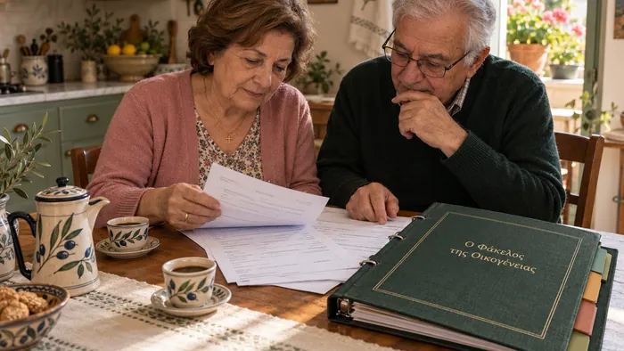 Ηλικιωμένο ζευγάρι διαβάζει τις σελίδες του Φάκελου